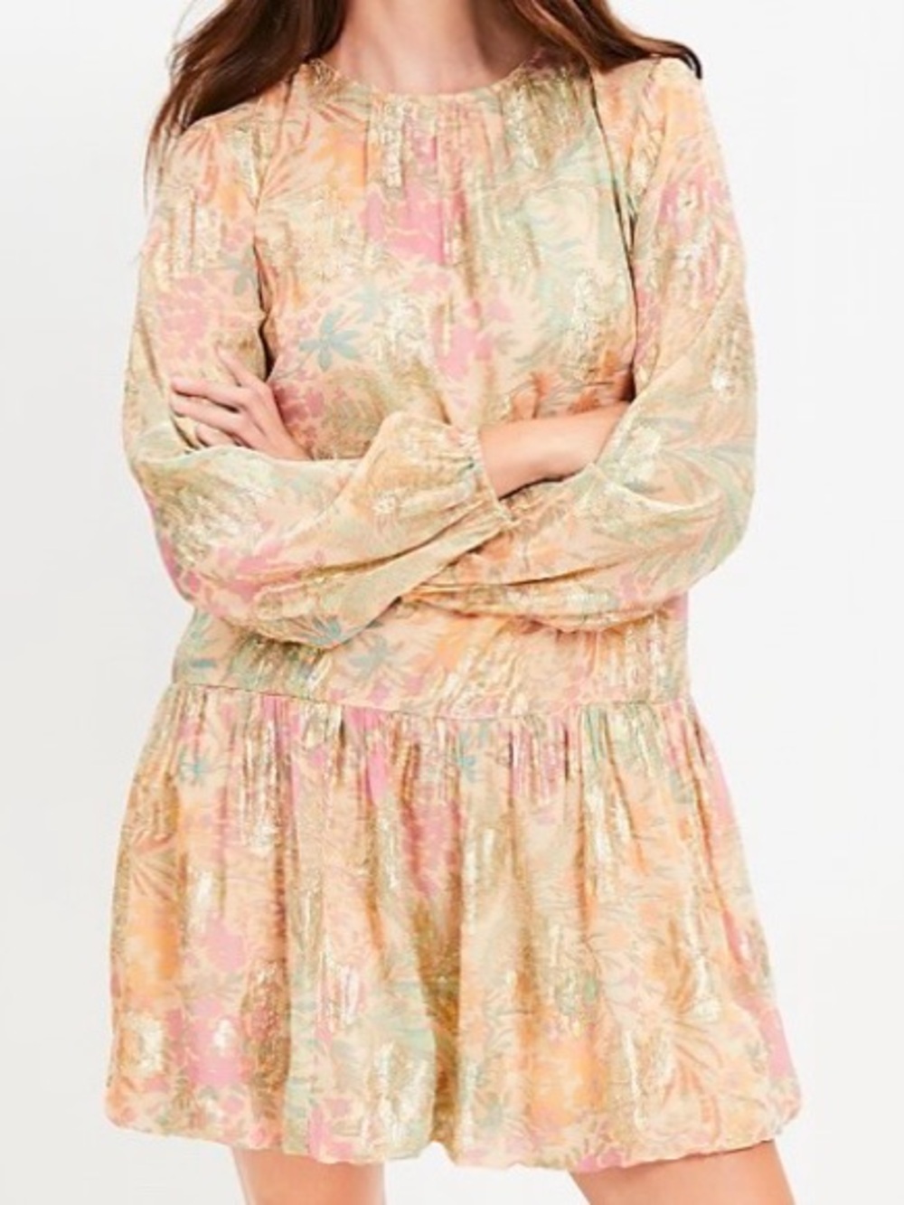 NWT Loft Shimmer Floral Jacquard Bubble Hem Mini Dress Size M
